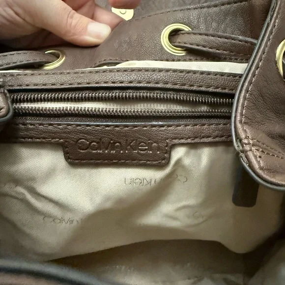 Calvin Klein Brown Faux Leather Backpack NWOT - Picture 4 of 9